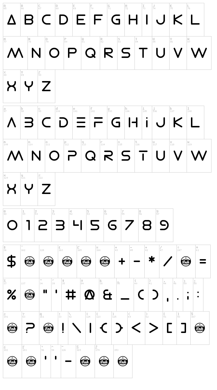 Electro Shackle font map